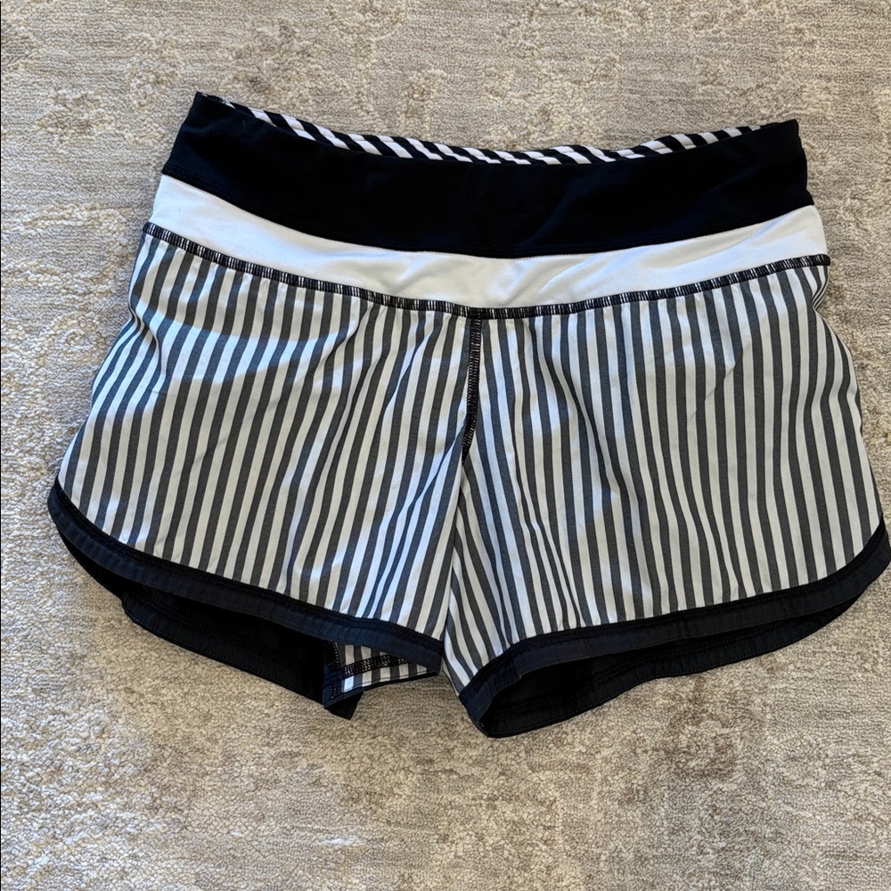 lululemon athletica Black and White Striped Athletic Shorts